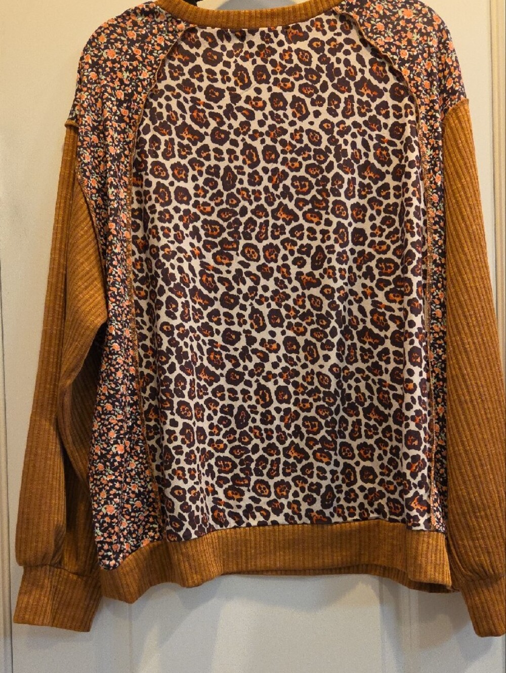 NWOT State Of Fashion XL Leopard & Floral Patchwork Pullover Top - Picture 6 of 9